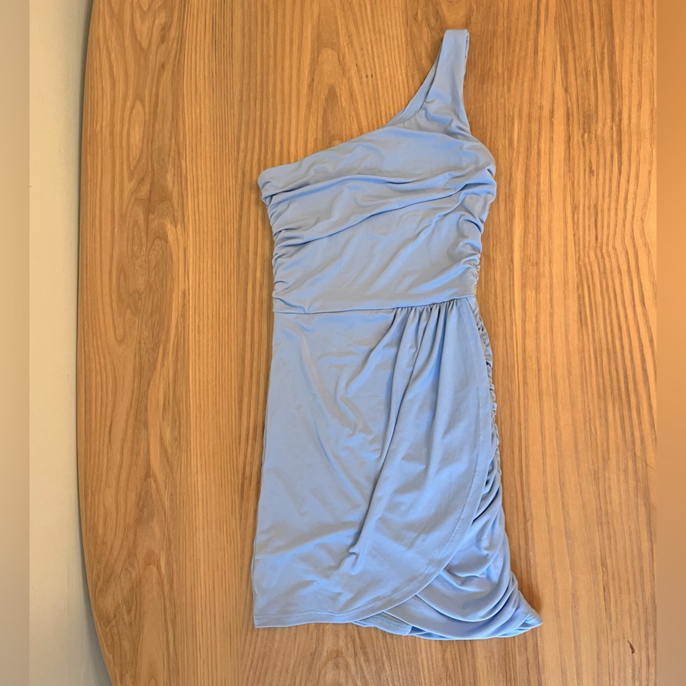 Lucy in the Sky XS formal baby blue rouched one-shoulder body-con dress